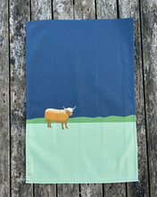 Load image into Gallery viewer, Winter Highland Cow Christmas Tea Towel
