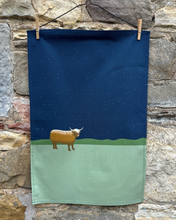 Load image into Gallery viewer, Winter Highland Cow Christmas Tea Towel
