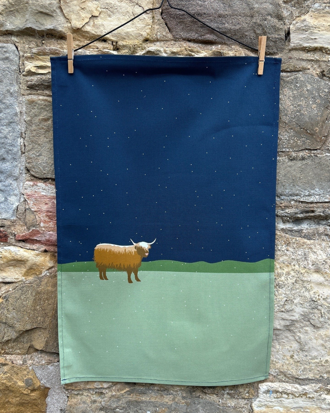 Winter Highland Cow Christmas Tea Towel