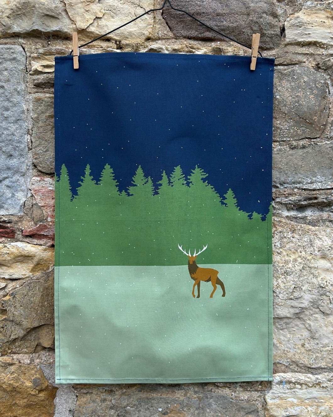 Winter Stag Christmas Tea Towel